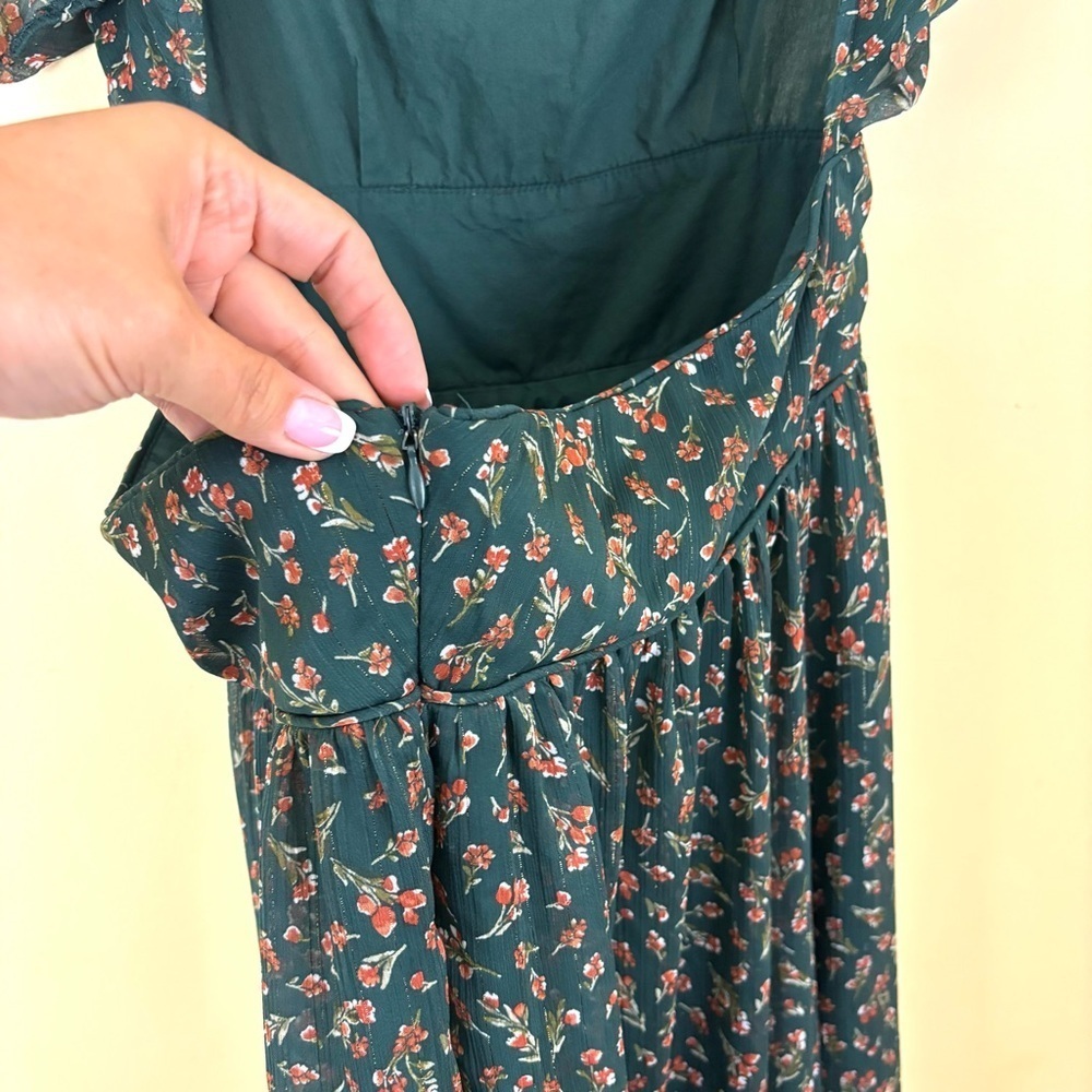 Altar'd State Green Floral Square Neck Prairie Peasant Fit N Flare Dress (L) - Picture 16 of 16